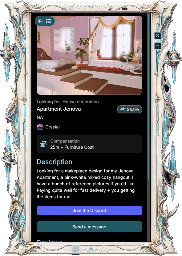 A Levemetes ad for apartment decoration, with photos, payment and a description.
